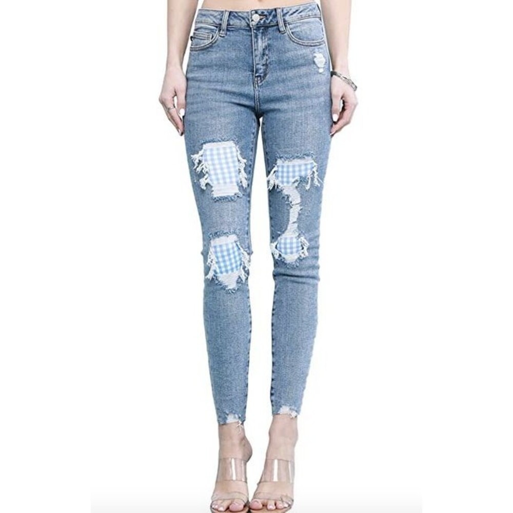 Judy Blue Women's Gingham Patch High Rise Skinny Jeans Size 5 NWT